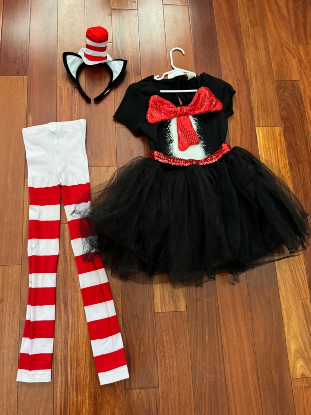 Black & Red Girls' Tutu Cat in the Hat Costume with Striped Leggings